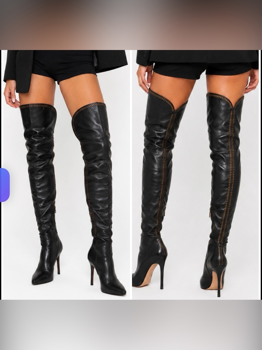L.A.M.B. Black Leather Over-the-Knee Stiletto Boots Sexy Party Rich Luxury 8.5